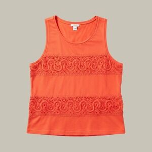 J.Crew orange sleeveless tank top horizontal crochet lace stripe detail size S